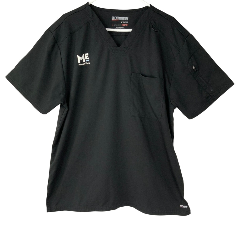 Grey's Anatomy Barco Massage Envy Black Scrub Large V-Neck Short Sleeve Logo